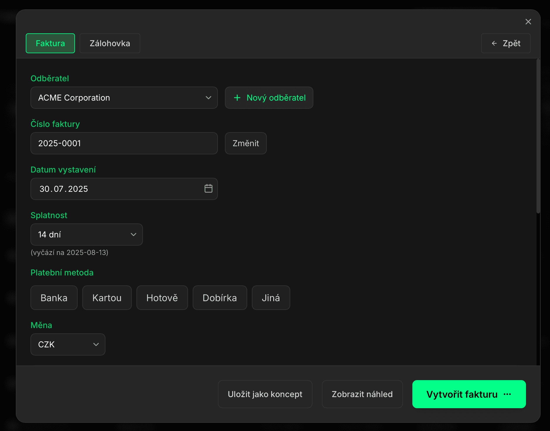 Faktury overview - invoice management